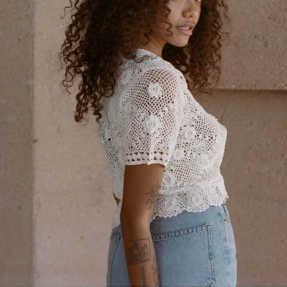 Doen Heirloom Clemente Top Ivory Crochet Floral Top XS/S - Picture 3 of 7
